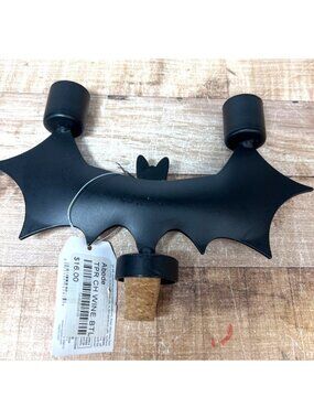 Bat-Shaped Black Metal Wine Bottle Topper & Dual Candle Holder By Abode